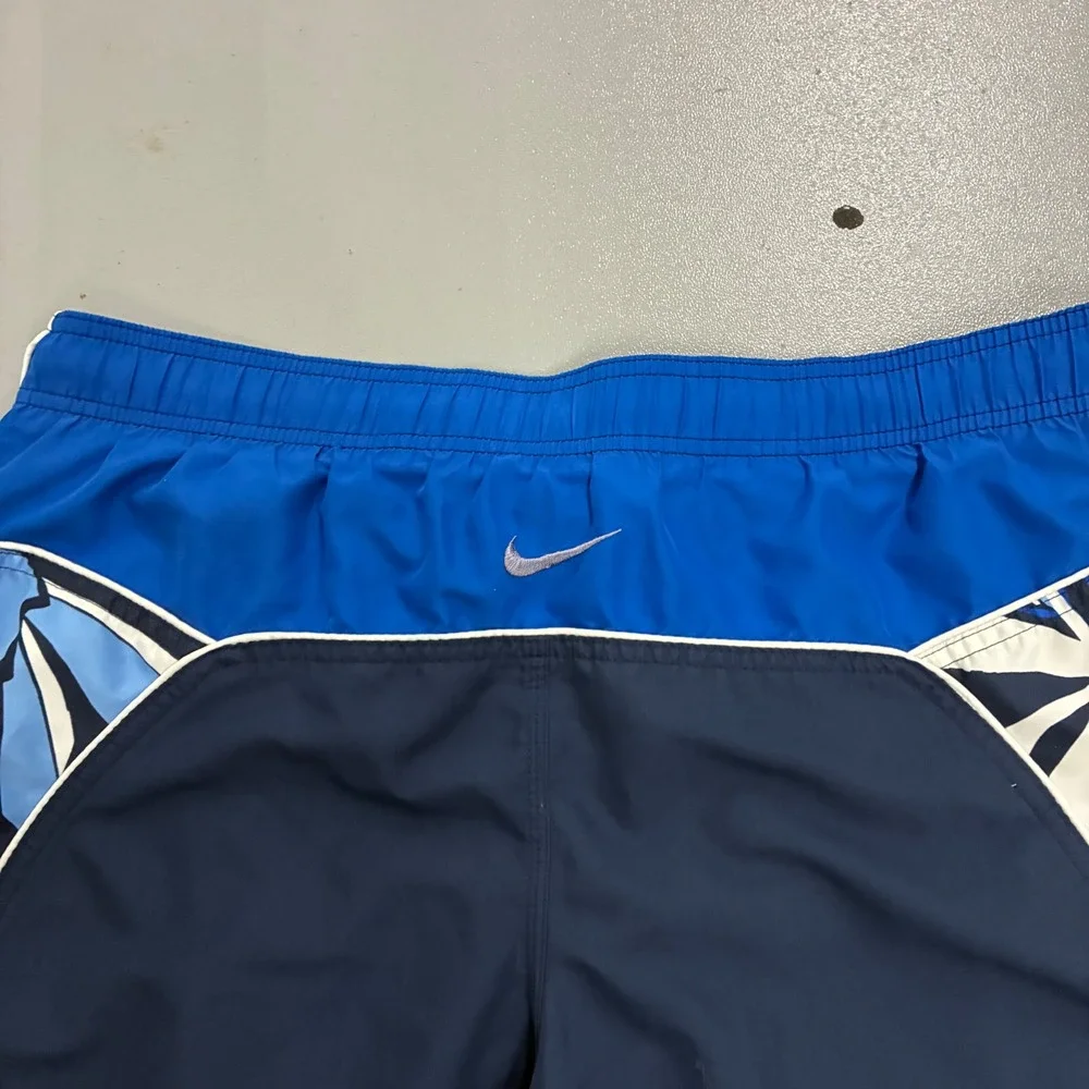 Y2K Nike Swim Mens Navy Blue Floral Board Shorts Trunks Mesh Lined Size Medium
